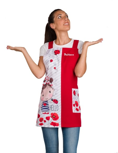 Tablier  Coquelicots | Tenue vestimentaire  Nounou Maîtresse  ATSEM