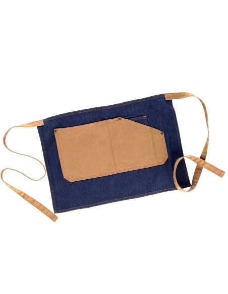 Tablier Jean Court avec Poche en Toile | Tablier Bicolore