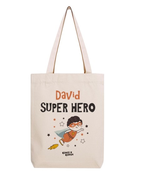 Tote Bag Personnalisé Super Boy avec le Prénom | Sac toile komsikomsa