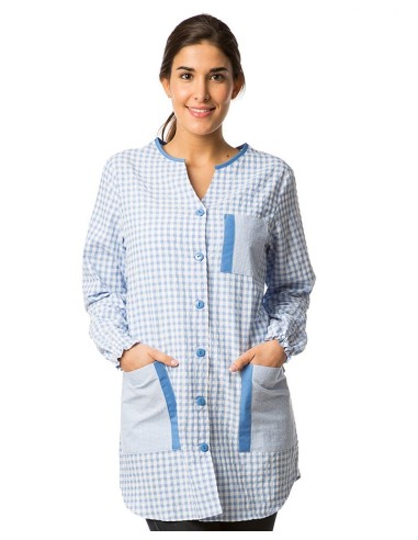 Blouse Carreaux Bleus | Maîtresse Nounou Atsem Assitente Maternelle |