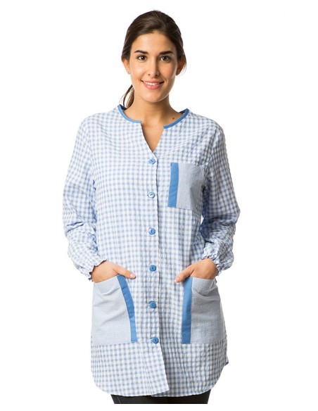 Blouse Carreaux Bleus | Maîtresse Nounou Atsem Assitente Maternelle |
