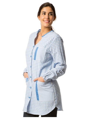 Blouse Carreaux Bleus | Maîtresse Nounou Atsem Assitente Maternelle |