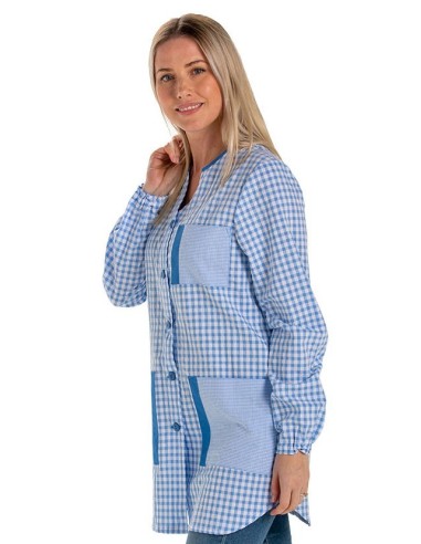 Blouse Carreaux Bleus | Maîtresse Nounou Atsem Assitente Maternelle |