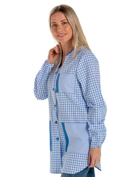 Blouse Carreaux Bleus | Maîtresse Nounou Atsem Assitente Maternelle |
