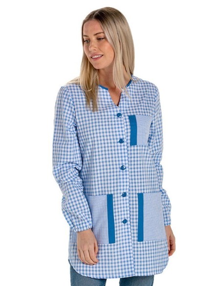 Blouse Carreaux Bleus | Maîtresse Nounou Atsem Assitente Maternelle |