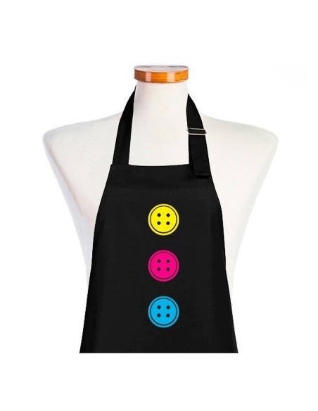Tablier Noir Impression Boutons / Tablier Original et Elegant 