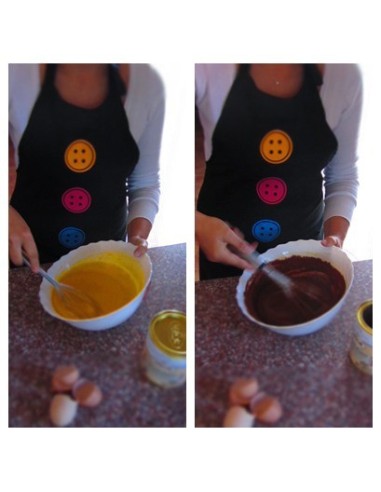 Tablier Noir Impression Boutons / Tablier Original et Elegant 