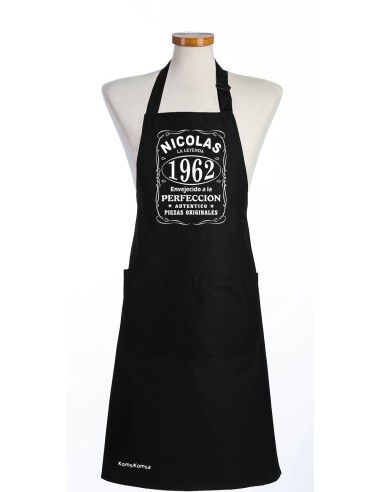 Tablier Personnalisé pour Homme Noir avec Prénom et Année de naissance