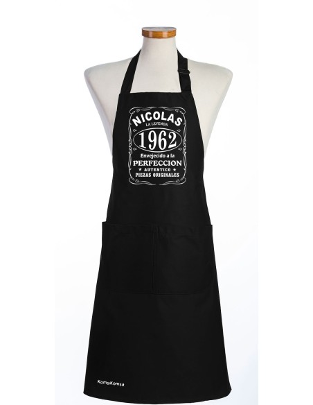 Tablier Personnalisé pour Homme Noir avec Prénom et Année de naissance